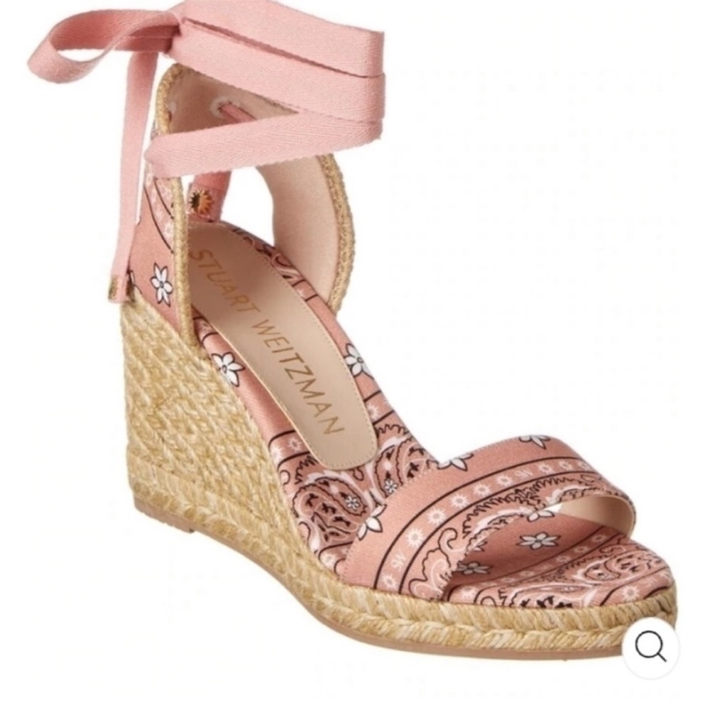 Stuart Weitzman Pink Paisley Espadrille Wedge Sandals